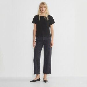 Aritzia Denim Forum The Farrah High Rise Wide Jeans Black Raw Hem 29 Minimalist
